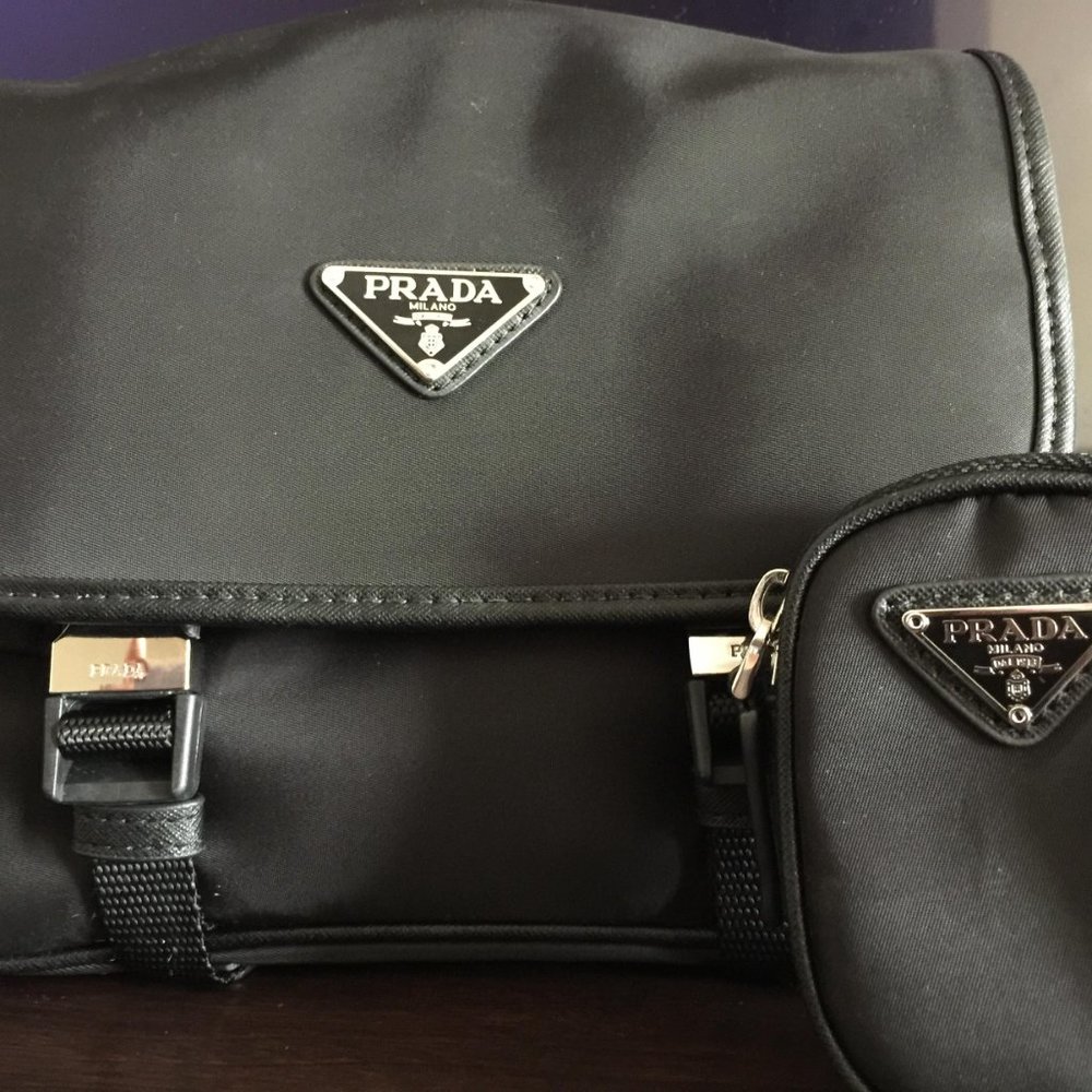Prada Re-nylon Saffiano Leather Shoulder Bag With Matching Pouch